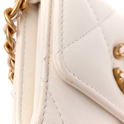 Chanel Lambskin Quilted Chanel 19 Flap Coin Purse With Chain White 13 of 14