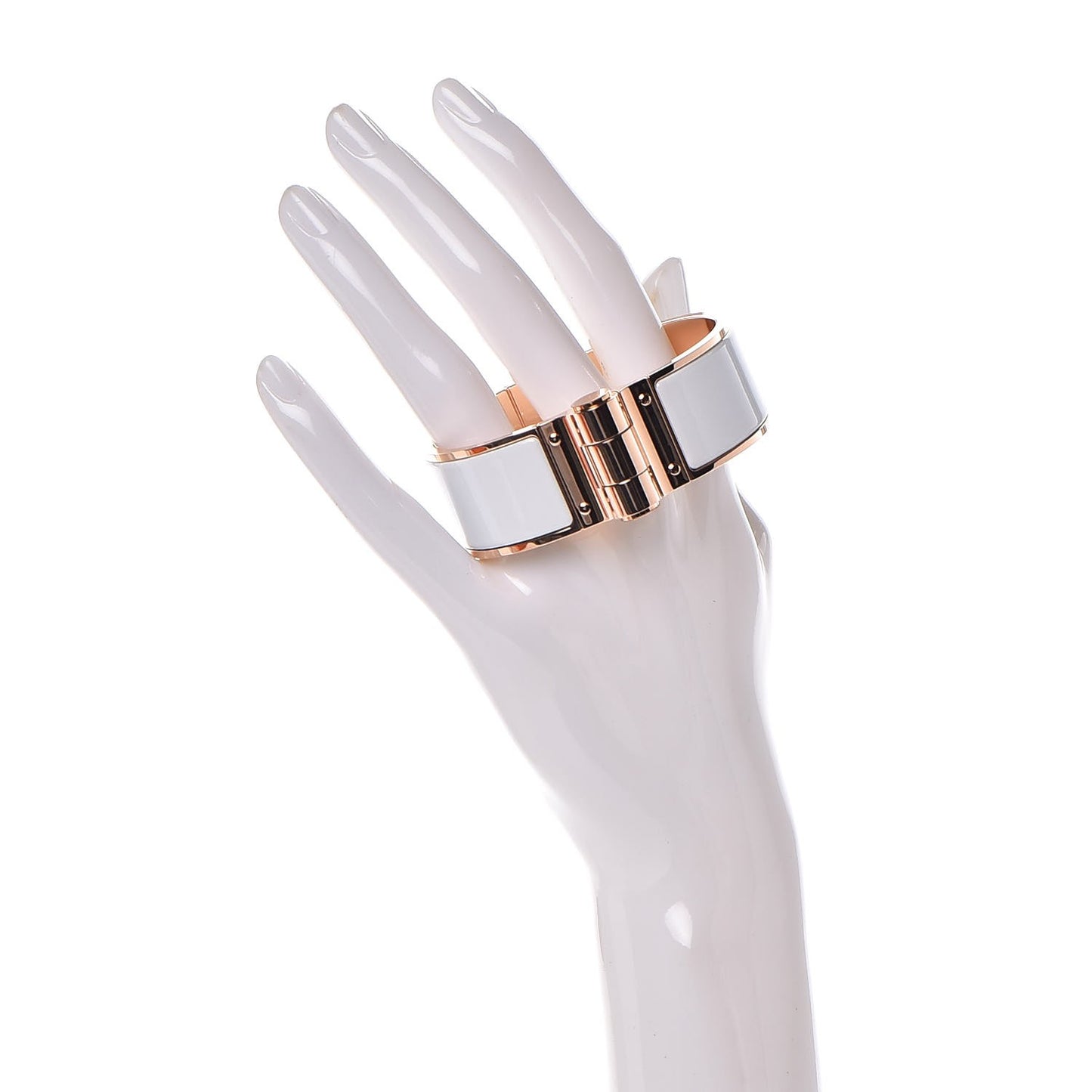 Enamel Charniere Uni Wide Hinged Bracelet M Blanc White