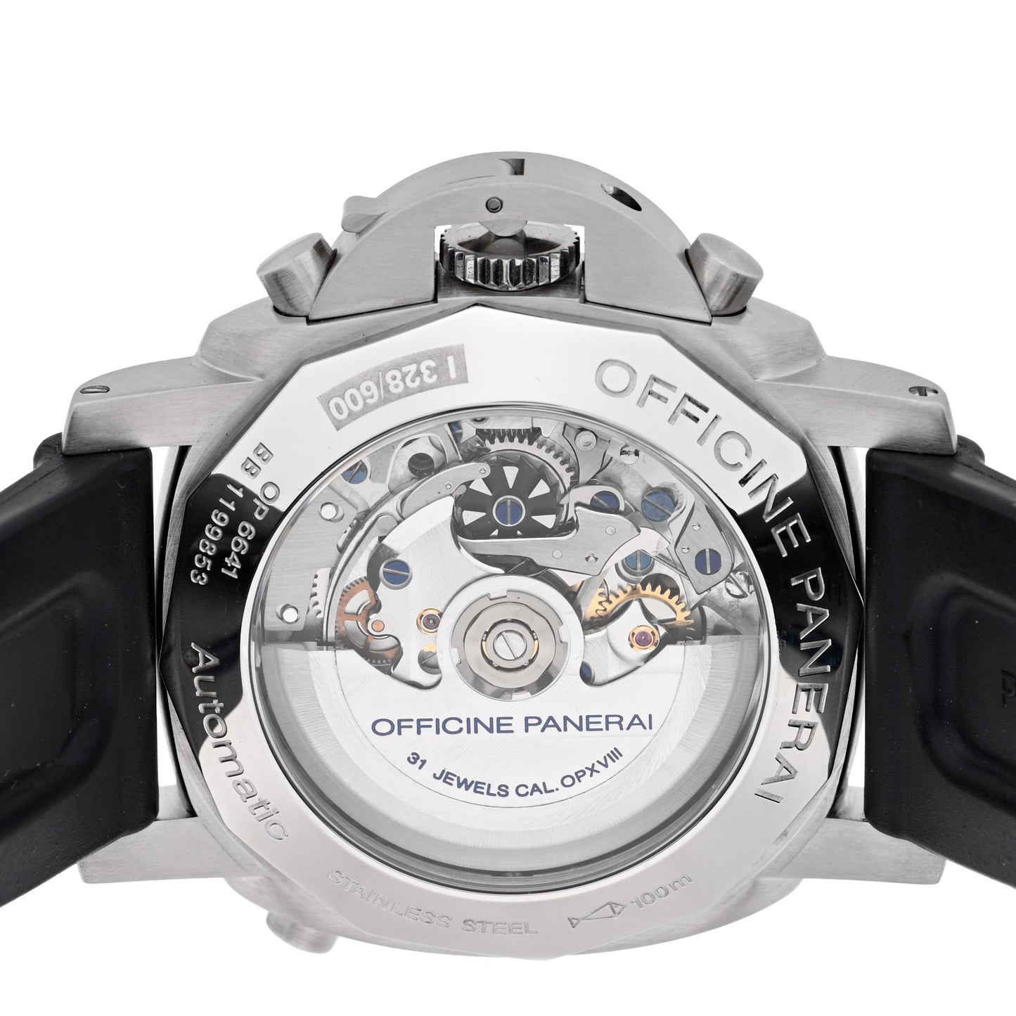Stainless Steel Rubber 44mm Luminor Rattrapante 1950 Automatic Watch Black PAM00213