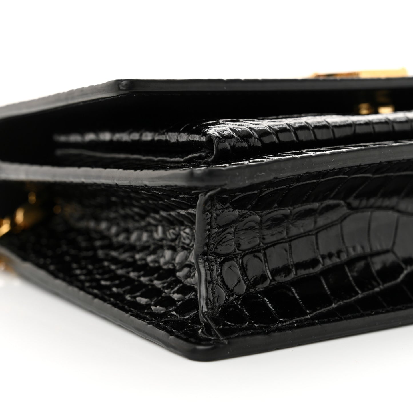 Calfskin Crocodile Embossed Monogram Sunset Top Handle Chain Wallet Black