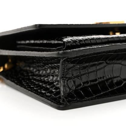 Saint Laurent Calfskin Crocodile Embossed Monogram Sunset Top Handle Chain Wallet Black 9 of 12