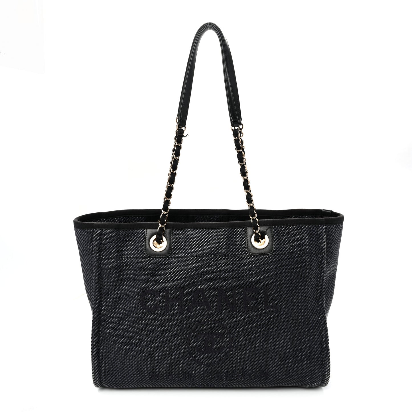 Mixed Fibers Calfskin Small Deauville Tote Black