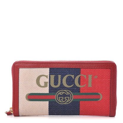 Gucci Canvas Sylvie Stripe Logo Zip Around Wallet Mystic White Hibiscus Red Maritime 1 of 8