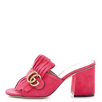 Gucci Kid Scamosciato GG Marmont Fringe 75mm Slide Sandals 36 Hot Pink 1 of 9