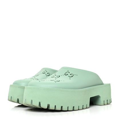 Gucci Rubber GG Monogram Perforated Elea Platform 55mm Lug Sole Sandals 38 Pacific Green 3 of 11