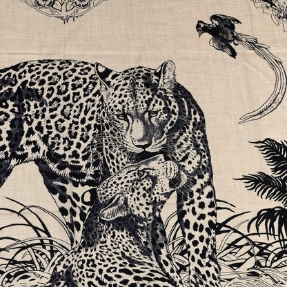 Hermes Cashmere Silk Jungle Love Tattoo Shawl 140 Natural Bleu Black 6 of 7
