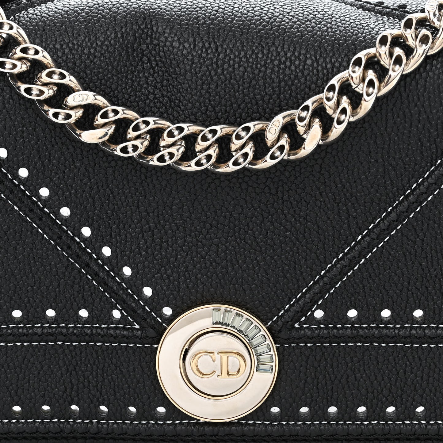 Grained Calfskin Perforated Diorama Flap Bag Black