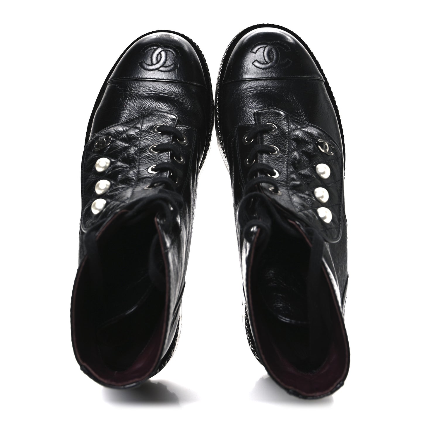 Crackled Calfskin Velvet Pearl Combat Short Boots 39 Black