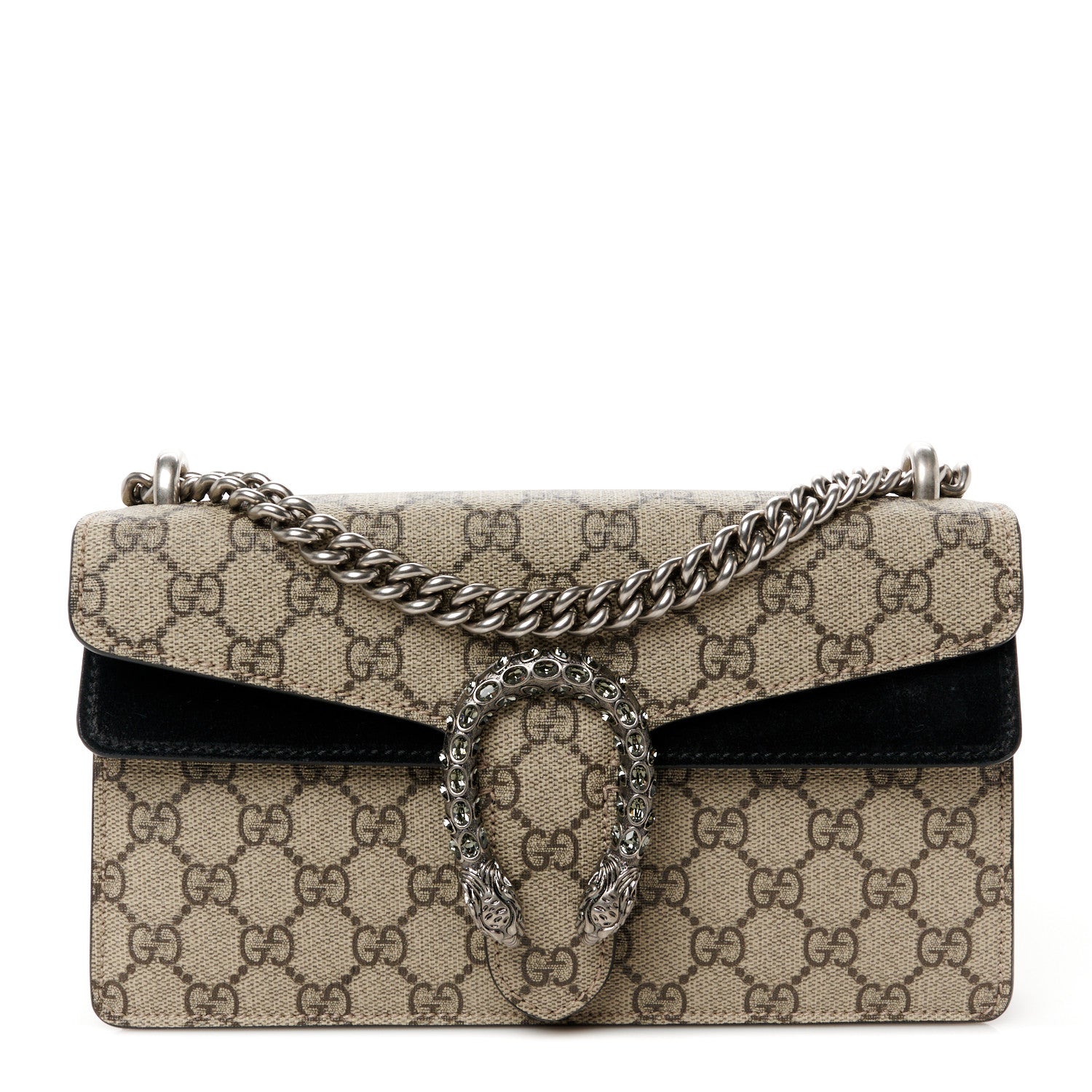 Gucci GG Supreme Monogram Suede Crystal Small Dionysus Shoulder Bag Beige Ebony Black 1 of 10