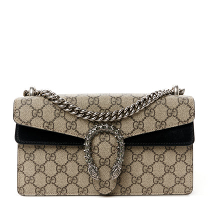 Gucci GG Supreme Monogram Suede Crystal Small Dionysus Shoulder Bag Beige Ebony Black 1 of 10