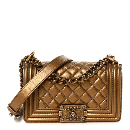 Chanel Metallic Crumpled Calfskin Quilted Gripoix Small Boy Flap Bronze 1 of 9