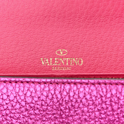 Valentino Garavani Metallic Pebbled Calfskin Rockstud Flap Wallet On Chain Peony 6 of 12