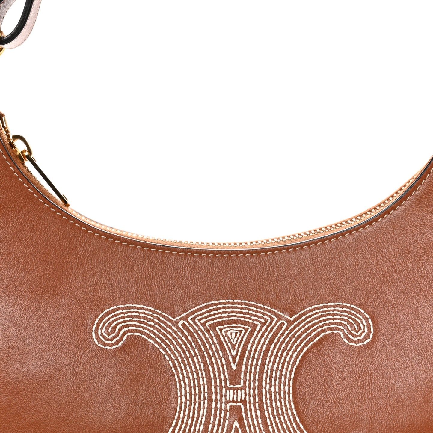 Smooth Calfskin Triomphe Embroidered Ava Shoulder Bag Tan