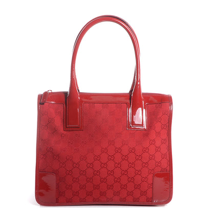 Gucci Patent Monogram Top Handle Tote Red 1 of 7