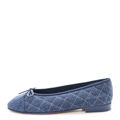 Chanel Washed Denim Quilted Cap Toe CC Ballerina Flats 35.5 Blue 1 of 10
