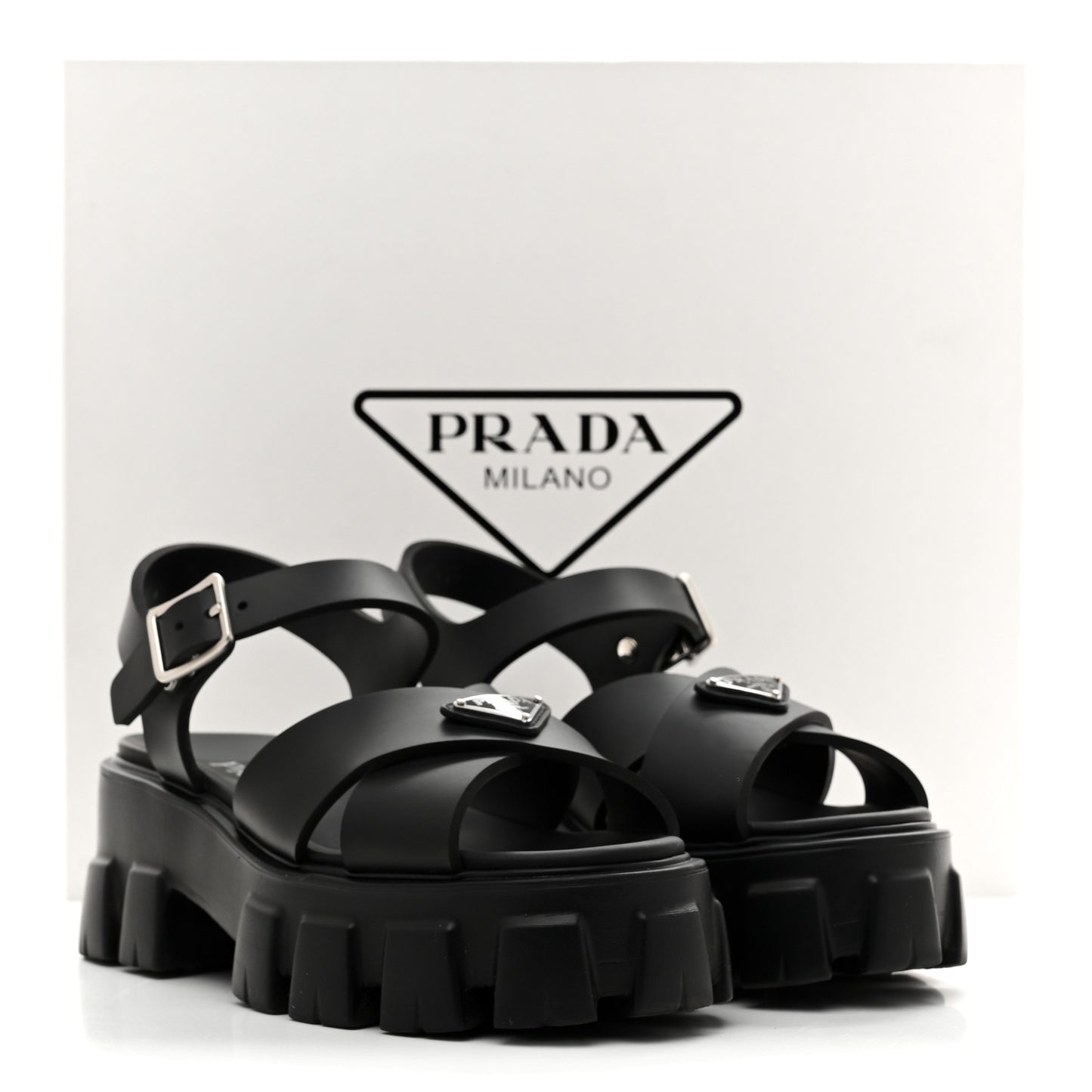 Foam Rubber Metal Triangle Logo Monolith 55mm Soft Cage Sandals 37 Black