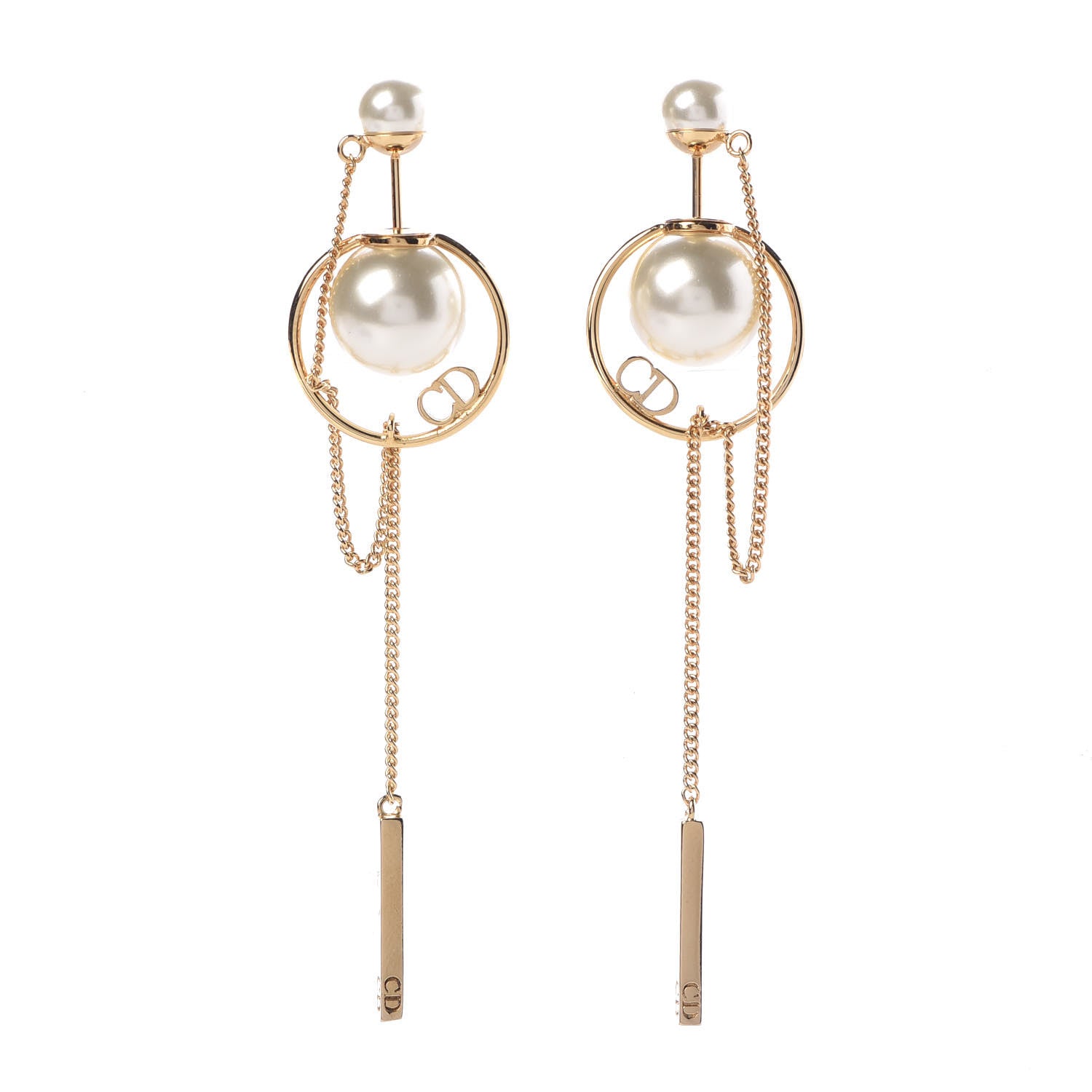 Christian Dior Pearl Tribales Dangle Chain Earrings Gold 1 of 5