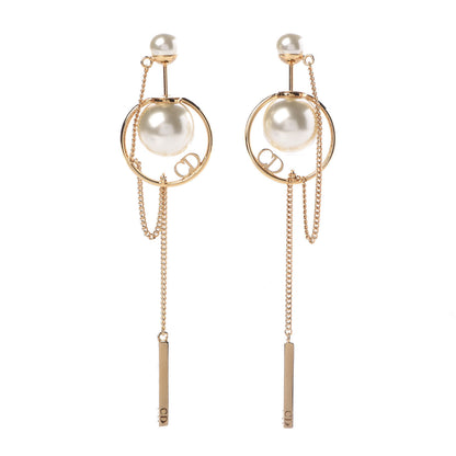 Christian Dior Pearl Tribales Dangle Chain Earrings Gold 1 of 5