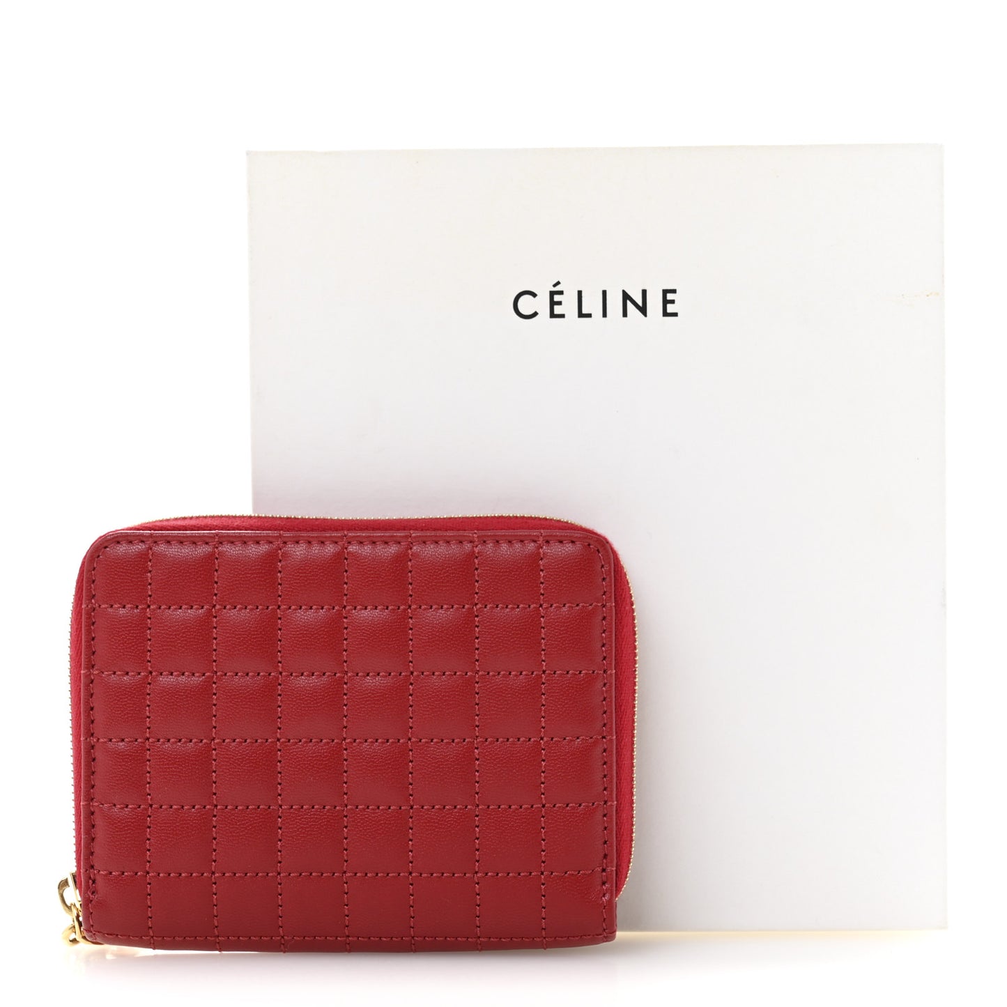 Calfskin Quilted C Charm Compact Zipped Wallet Red