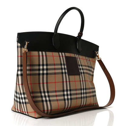 Burberry Calfskin House Check Medium Society Top Handle Bag Archive Beige Black 3 of 12