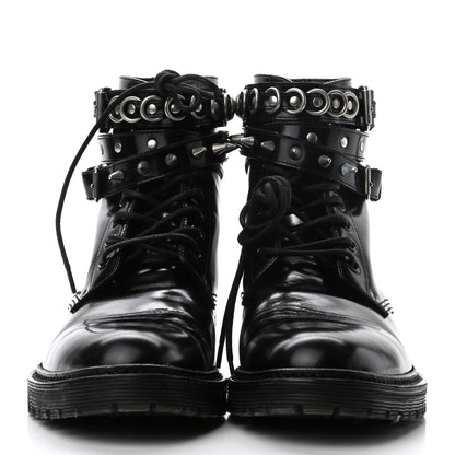 Saint Laurent Smooth Calfskin Studded Womens Lace-Up Combat Boots 38 Black 2 of 9