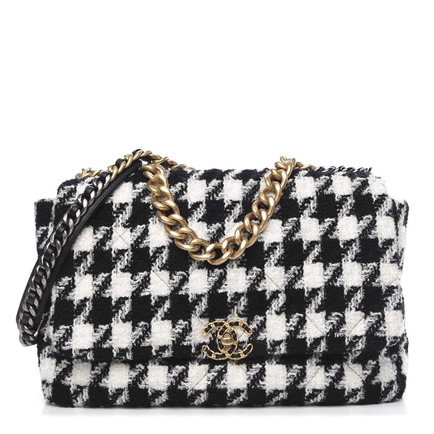 Tweed Quilted Maxi 19 Flap Black Ecru White