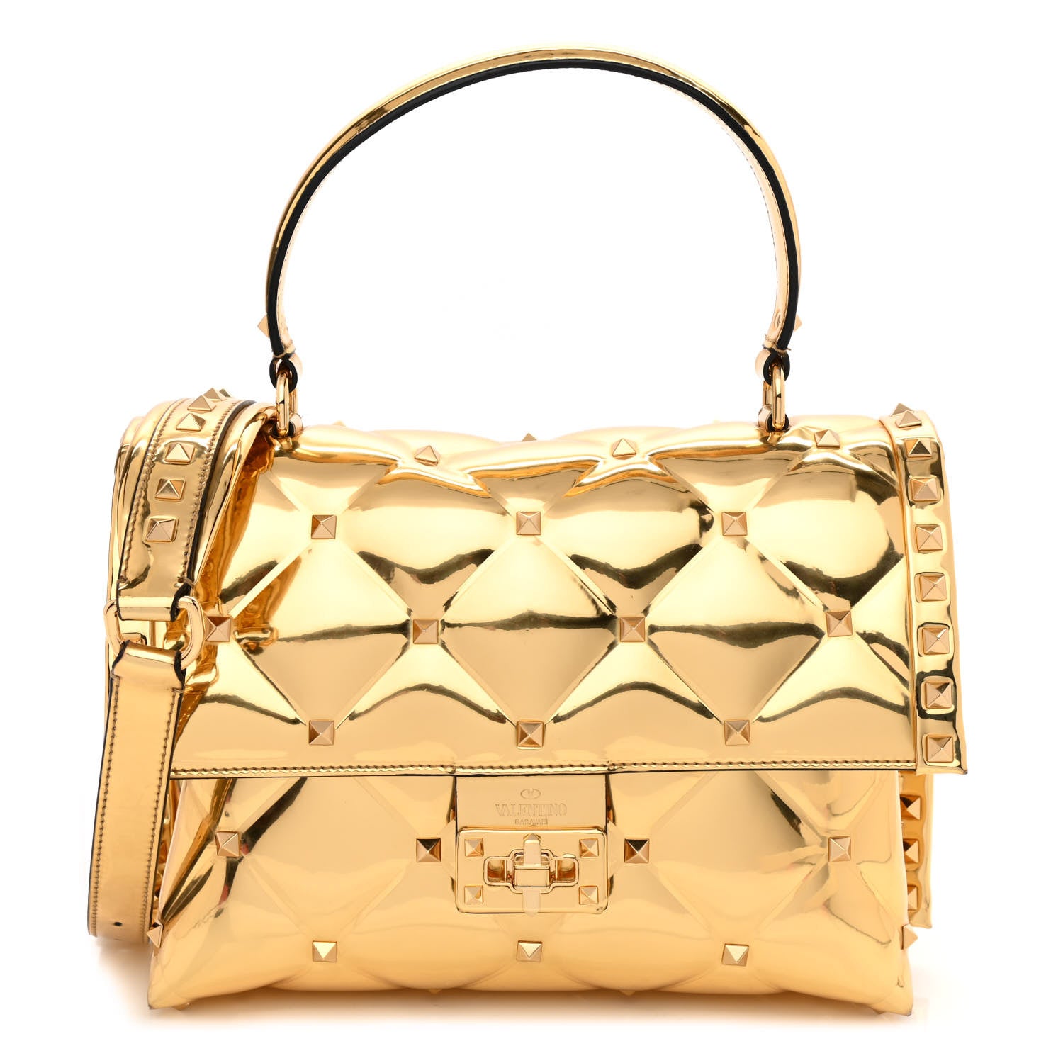 Valentino Garavani Metallic PVC Candystud Top Handle Bag Gold 1 of 9