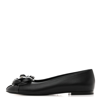 Chanel Lambskin Patent Cap Toe Camellia Ballerina Flats 38 Black 1 of 10