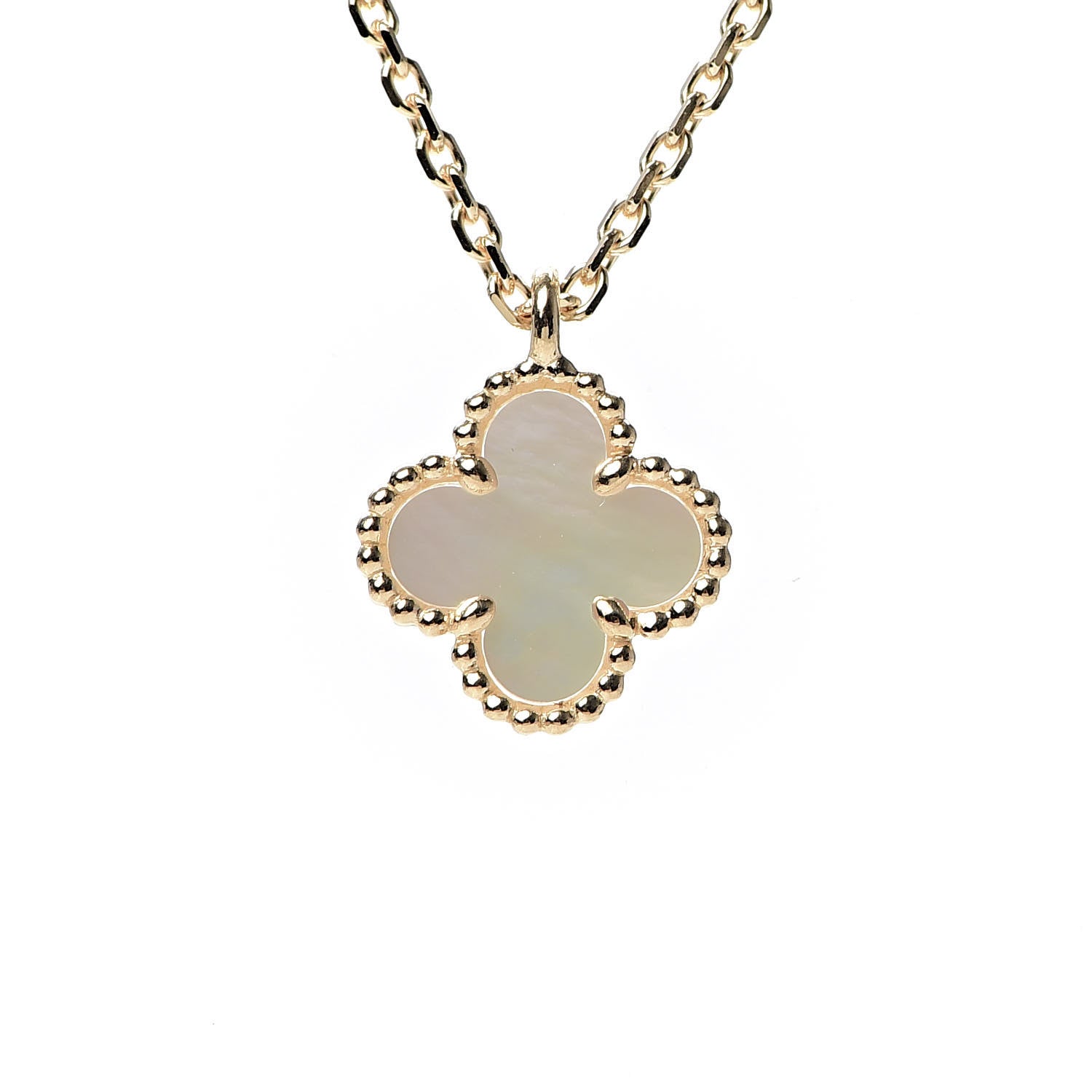 Van Cleef & Arpels 18K Yellow Gold Mother of Pearl Sweet Alhambra Pendant Necklace 6 of 7