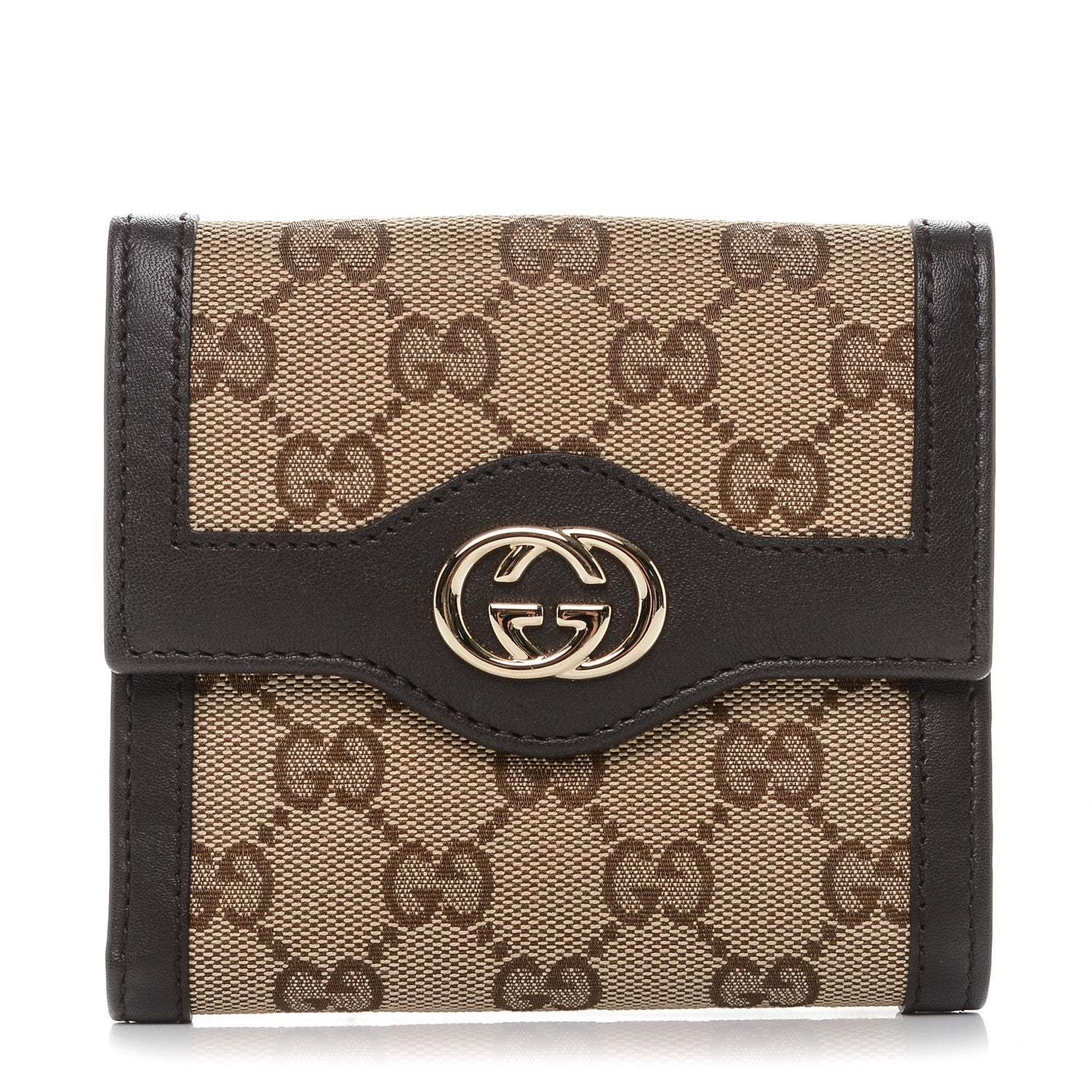 Gucci Monogram Margaux Calfskin Sukey French Flap Wallet Beige Ebony Cocoa 1 of 6