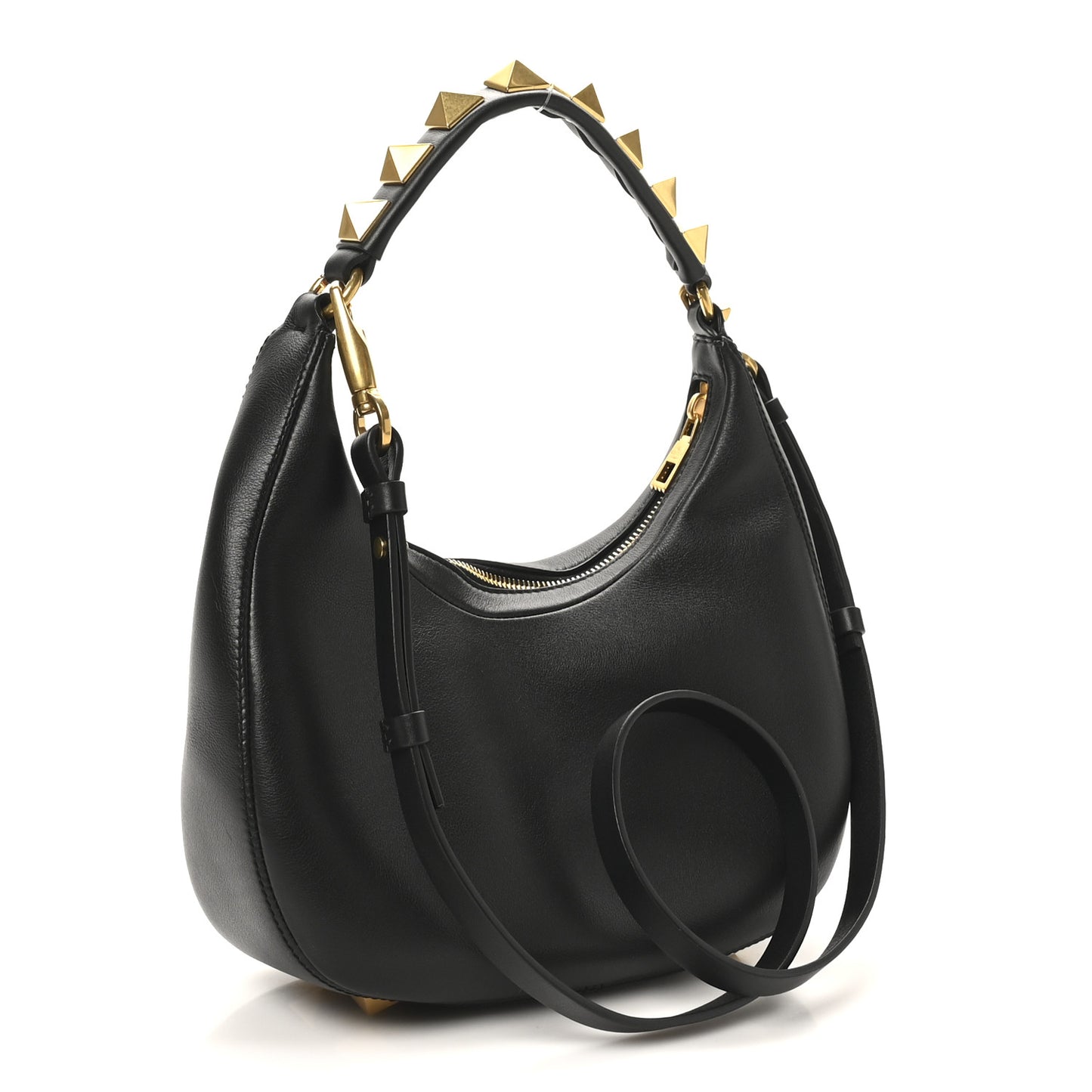 Calfskin Stud Sign Zip Hobo Black