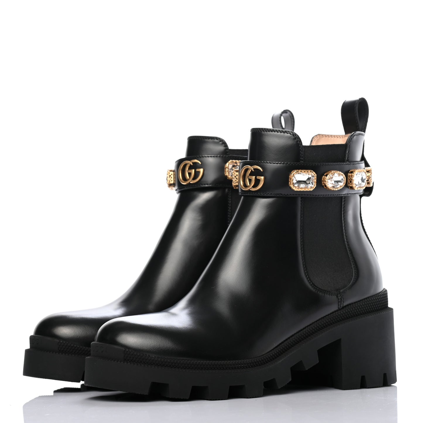 Calfskin Crystal GG Trip Chelsea Ankle Boots 37.5 Black