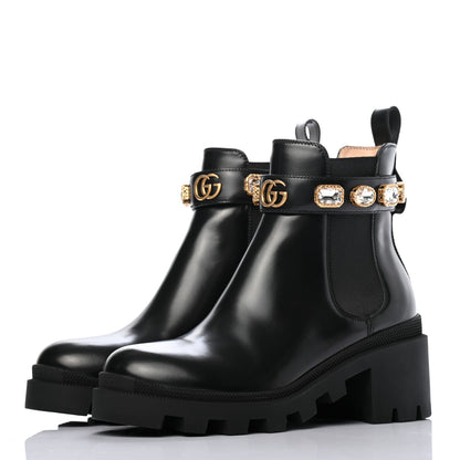 Gucci Calfskin Crystal GG Trip Chelsea Ankle Boots 37.5 Black 3 of 9