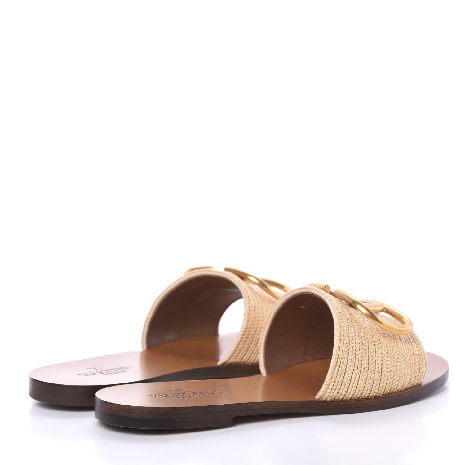 Valentino Garavani Raffia Vlogo Flat Slide Sandals 35 Natural 4 of 8