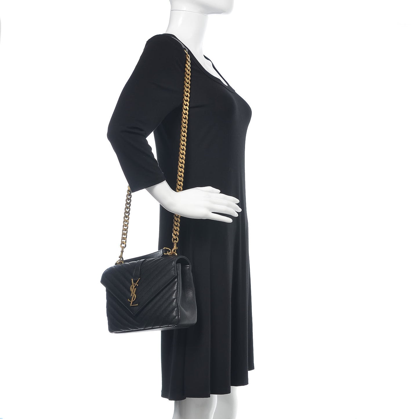 Sheepskin Matelasse Chevron Monogram Medium College Bag Black