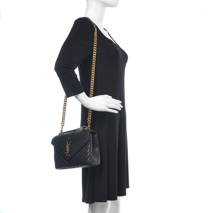 Saint Laurent Sheepskin Matelasse Chevron Monogram Medium College Bag Black 2 of 9