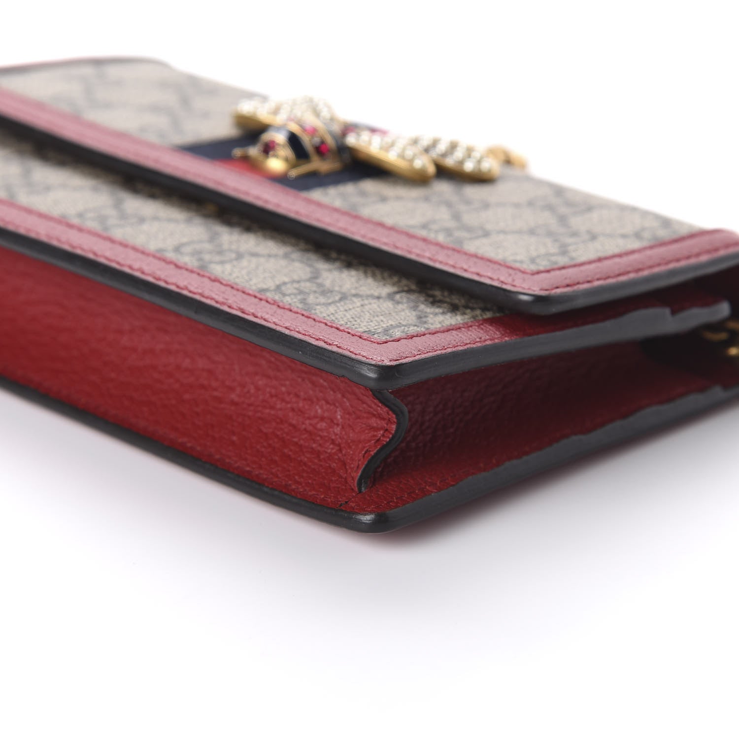 Gucci GG Supreme Monogram Web Queen Margaret Chain Wallet Red 7 of 9