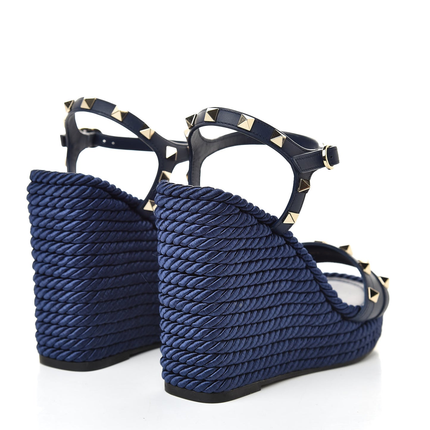 Calfskin Rockstud Torchon Espadrille 25/115mm Wedge Sandals 36 Pure Blue
