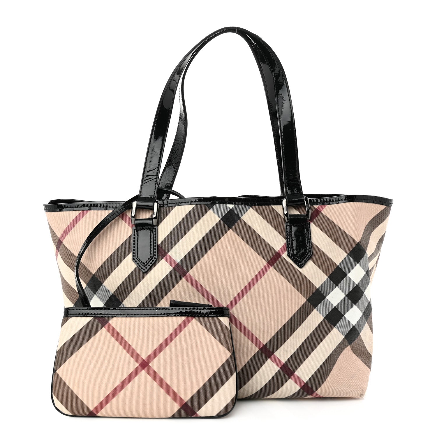 Burberry Patent Supernova Check Small Stanton Tote Black 1 of 9