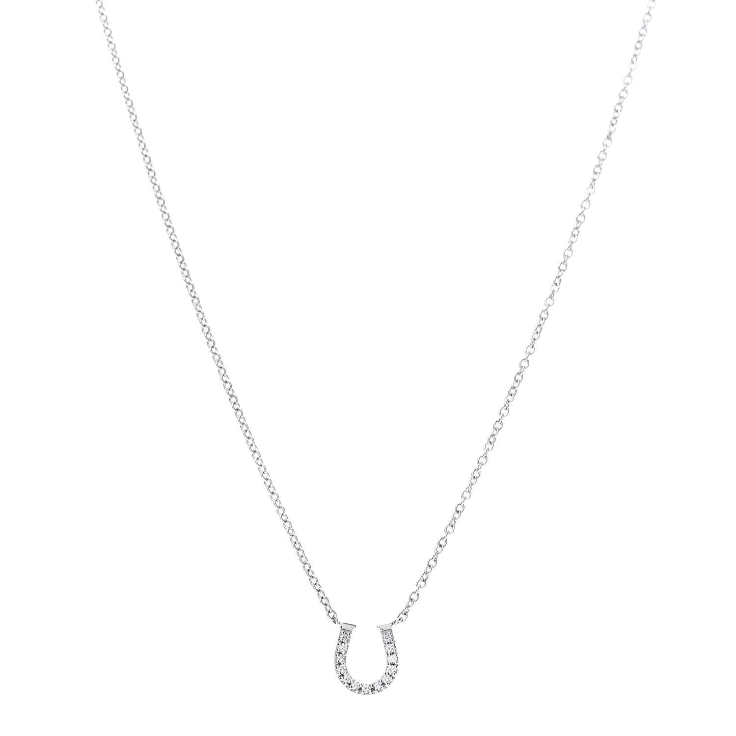 18K White Gold Diamond Mini Metro Horseshoe Pendant Necklace