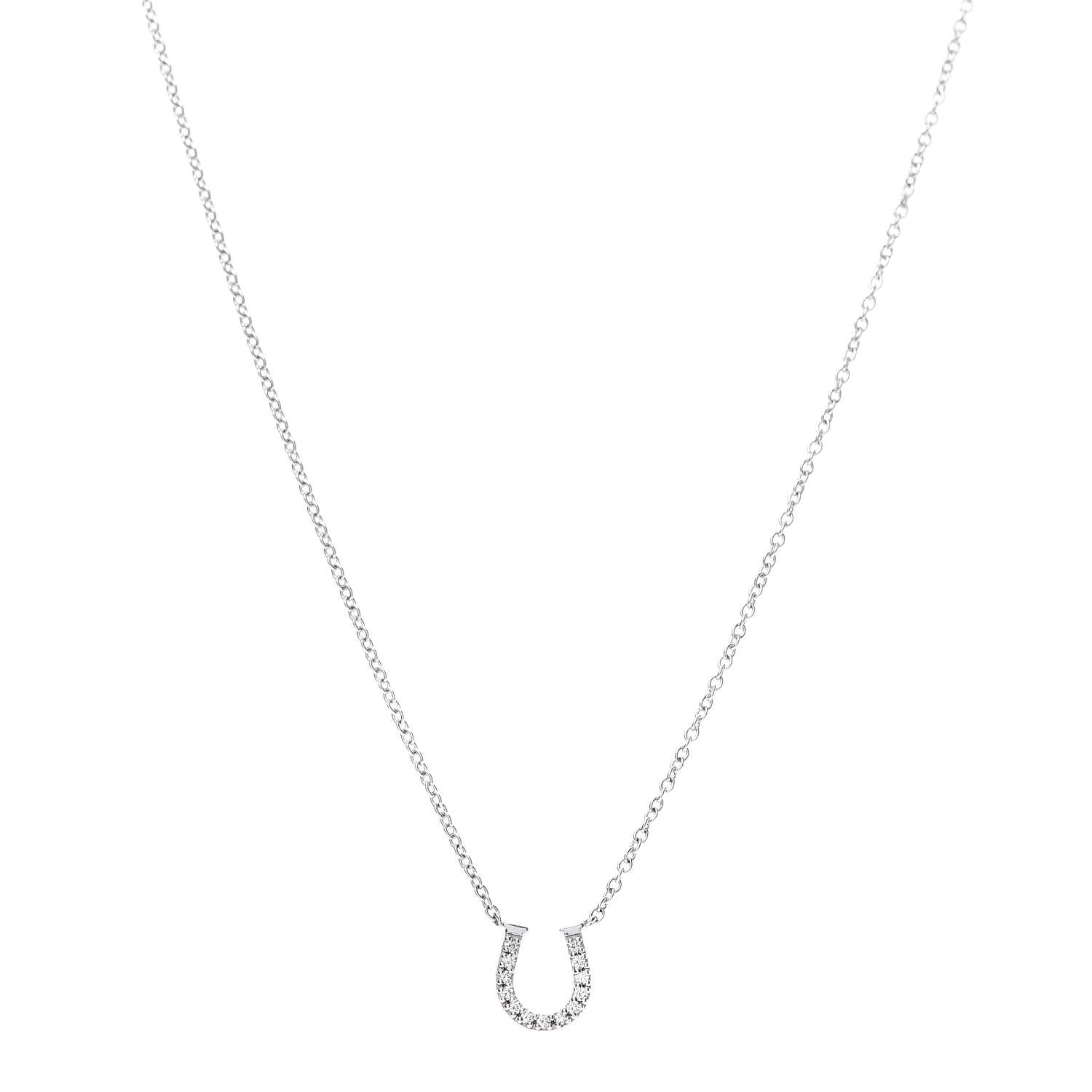 Tiffany 18K White Gold Diamond Mini Metro Horseshoe Pendant Necklace 1 of 6