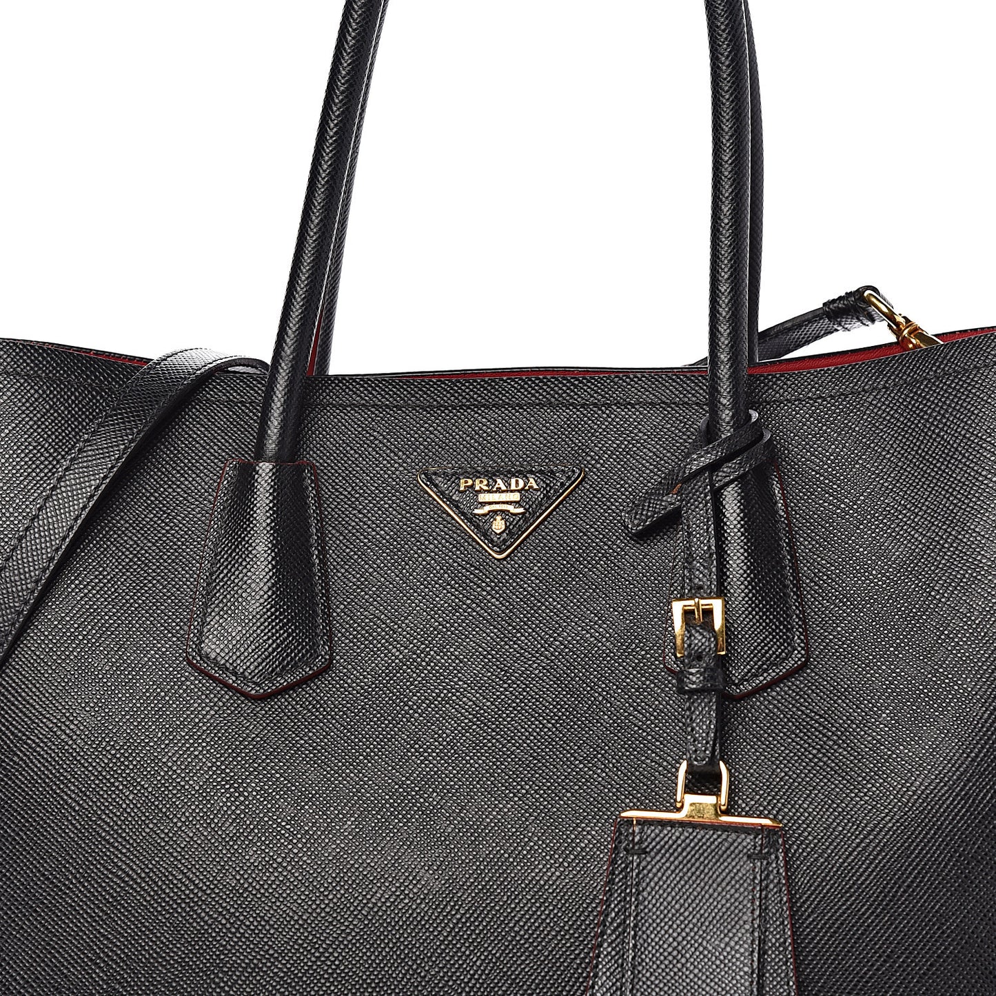 Saffiano Cuir Large Double Bag Black Fuoco