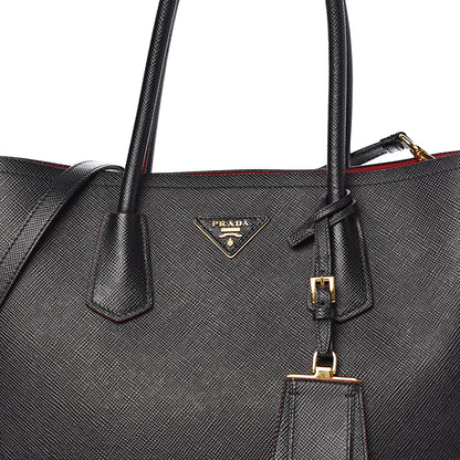 Prada Saffiano Cuir Large Double Bag Black Fuoco 19 of 19