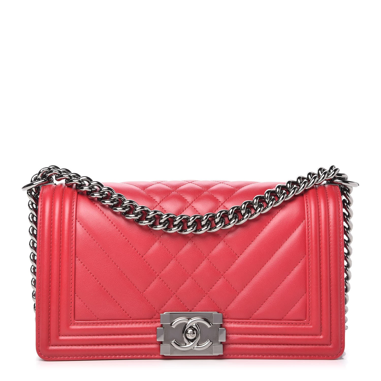 Chanel Calfskin Chevron Quilted Medium Boy Flap Red 1 of 11