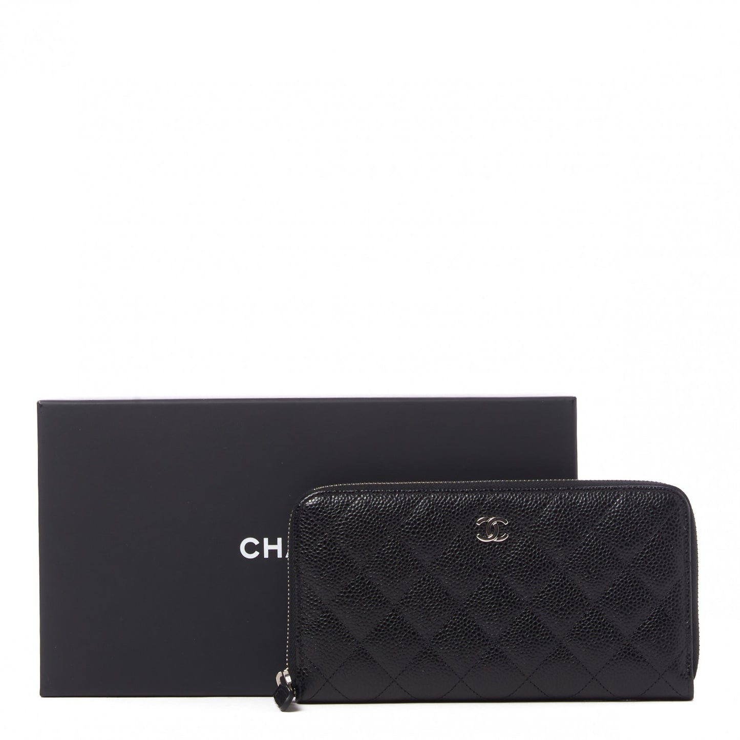 Caviar Quilted Large Gusset Zip Around Wallet Black