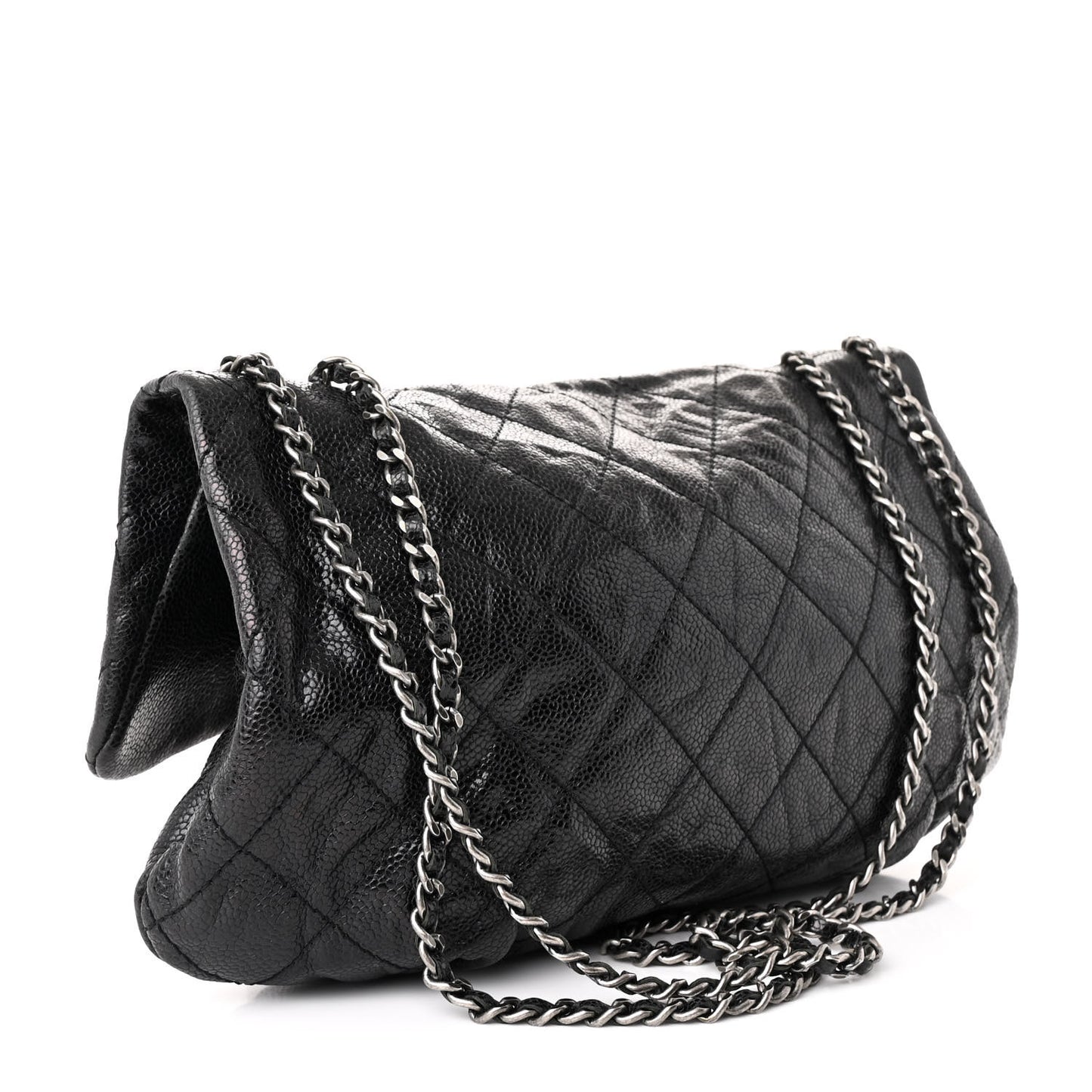 Caviar Quilted Medium Elastic Flap Black