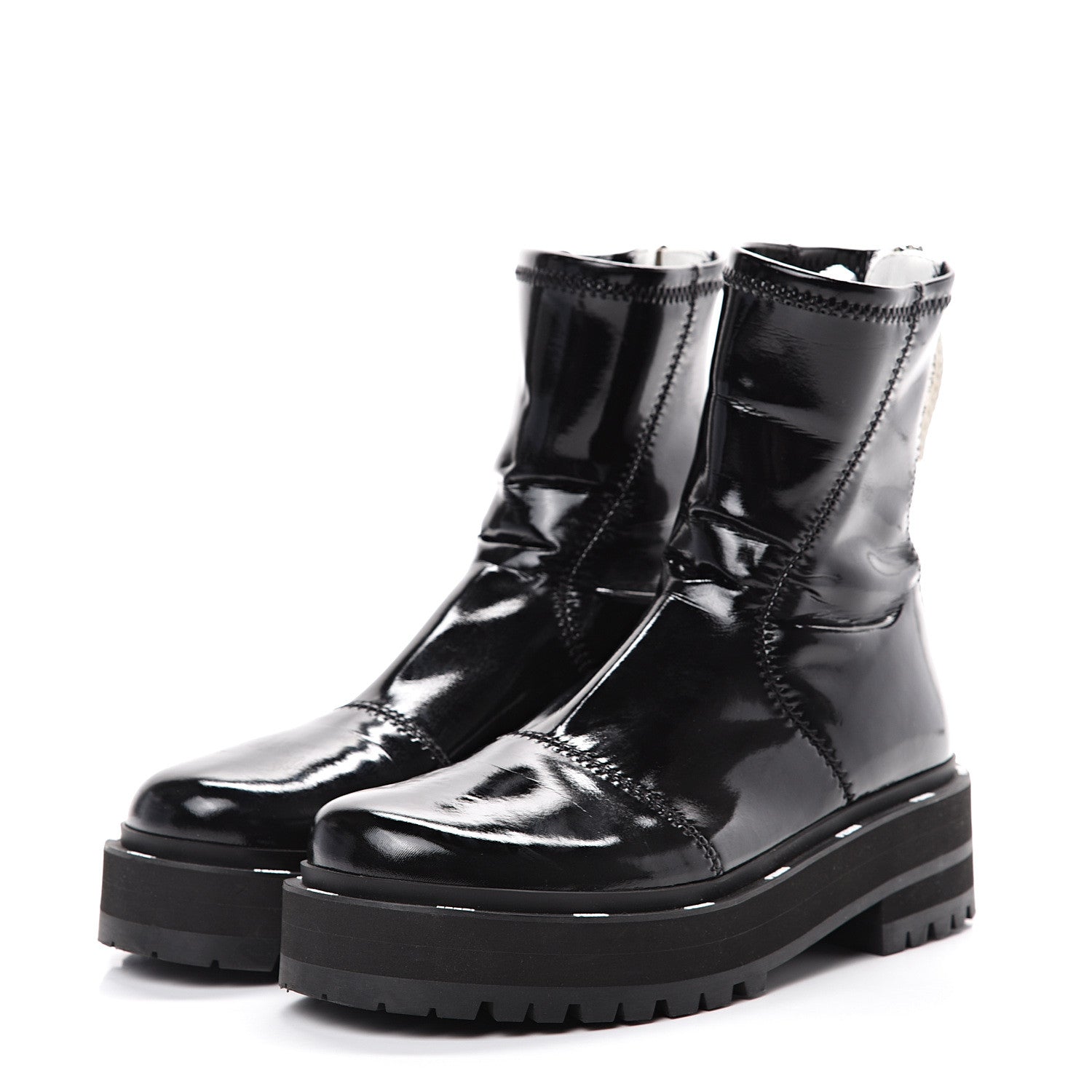 Fendi Shiny Stretch Nylon Platform Zip Biker Boots 37 Black 3 of 8