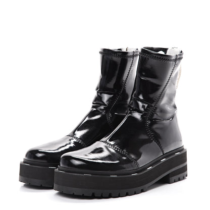 Fendi Shiny Stretch Nylon Platform Zip Biker Boots 37 Black 3 of 8