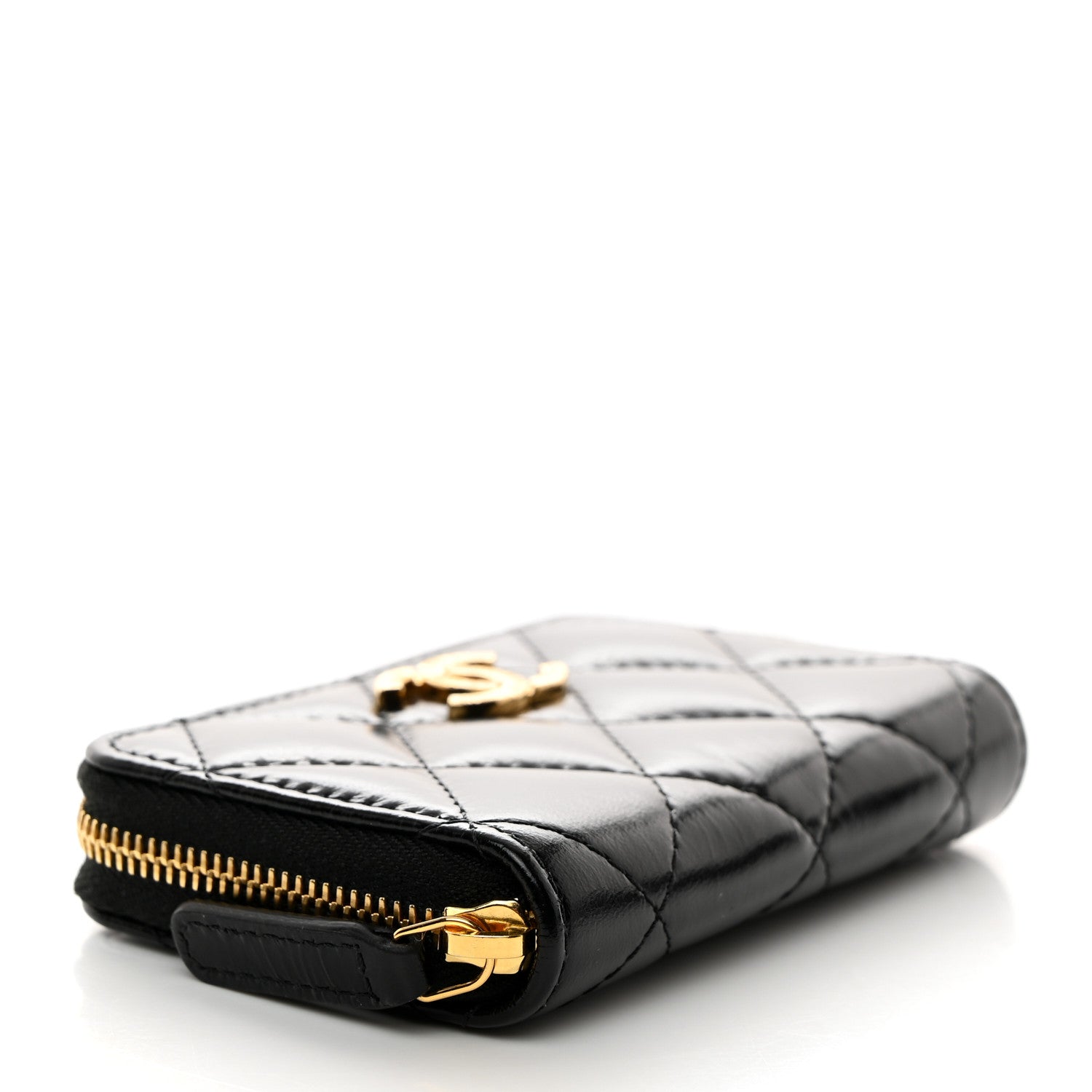 Chanel Shiny Lambskin Quilted Textured CC Zip Coin Purse Black 4 of 7