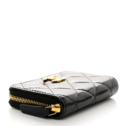 Chanel Shiny Lambskin Quilted Textured CC Zip Coin Purse Black 4 of 7